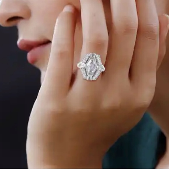 Lustro Stella Finest CZ Ring in Platinum Over Sterling Silver 6.40 ctw - Picture 2 of 3